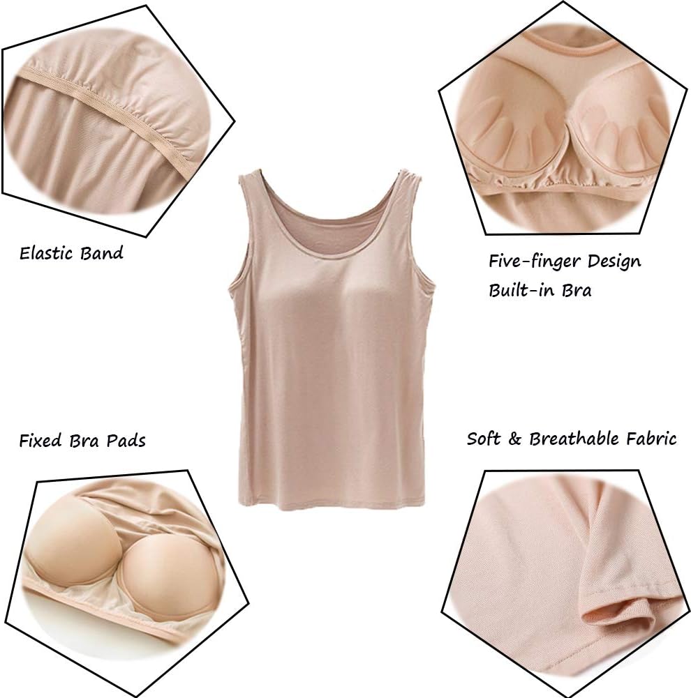 STARBILD Damen Unterhemd BH-Hemd Basic U-Ausschnitt Eingebauter BH Bügelloser Gepolstert Tank Tops,