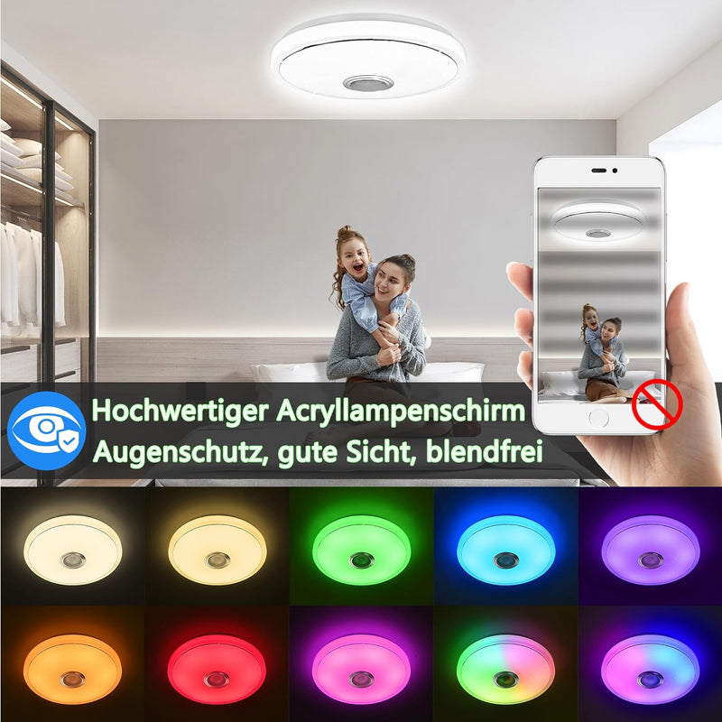 YRHome 48W LED Deckenleuchte Dimmbar mit Bluetooth Lautsprecher Deckenlampe Sternenhimmel RGB Farbwe