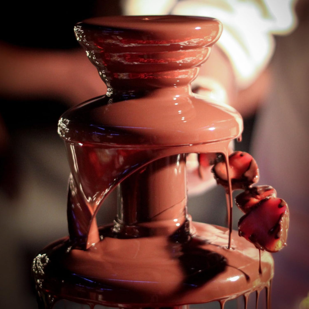 Salco Schokobrunnen | 3-stufiger Chocolate Fountain | Retro-Style | Edelstahl | Mit Wendelschnecke |