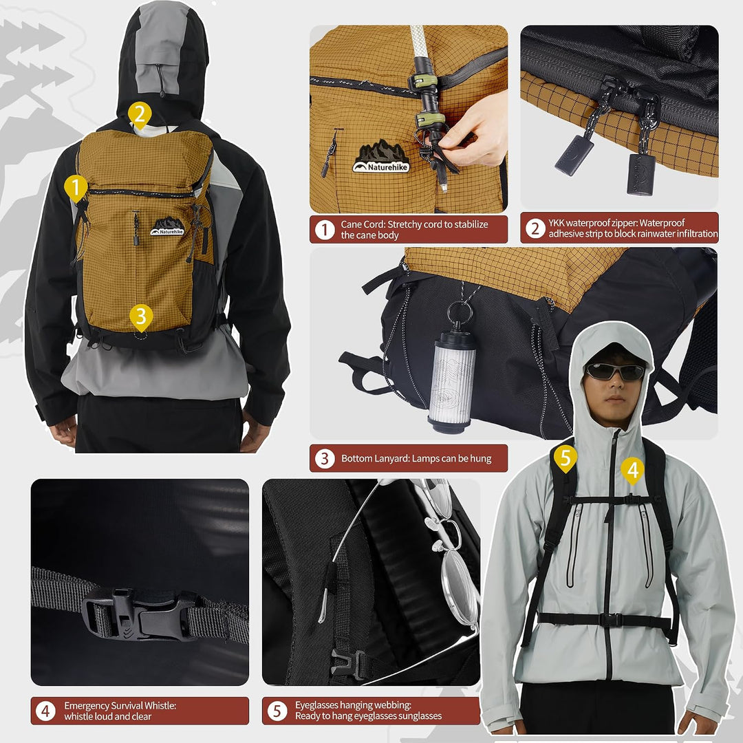 Naturehike Wanderrucksack 25L/35L Herren Damen Reiserucksack Wasserdichter Trekkingrucksäcke für Out