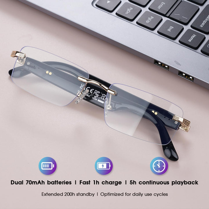 GenXenon AI Smart Brille, Photochrome Smart Glasses mit Offenen Lautsprechern, Echtzeit-Übersetzer f