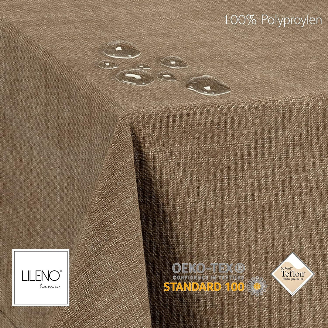 LILENO HOME Tischdecke abwaschbar [110x140cm] in Braun - Gesäumte Polypropylen Gewebe Tischdecke was