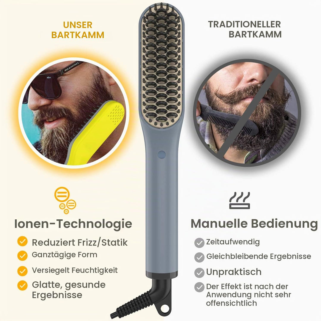Bartglätter Kamm für Männer, Axceed 2-in1 Elektrischer Haarglätter, Prämie Ionischer Bürste 30s Schn