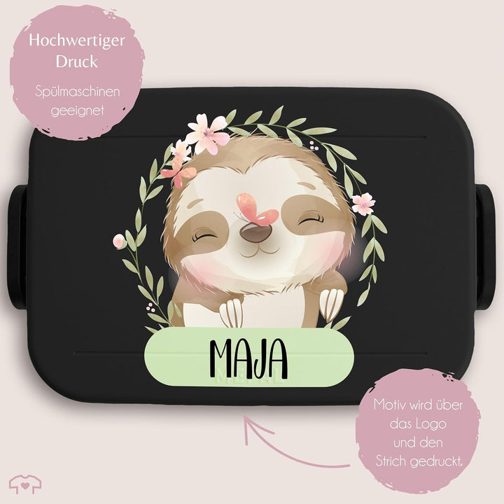 Kinder Bento Box Midi Lunchbox für Mepal Bentobox - Brotdose Faultier mit Name | Geschenk Einschulun