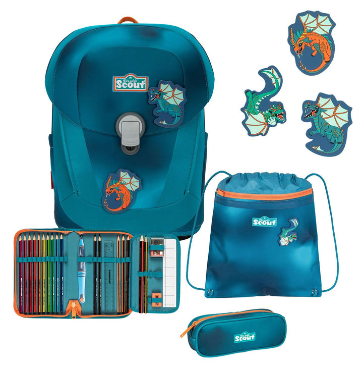 Scout Sunny II Schulranzen-Set 4-tlg. Exklusiv Superflash Seadragon 2023