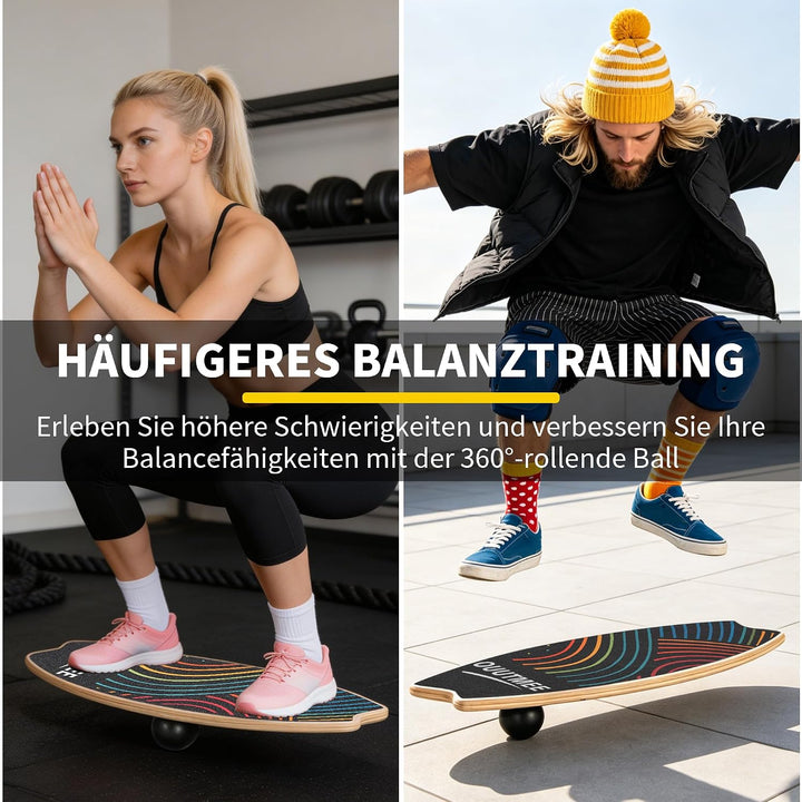 OUUTMEE Multifunktionale Balanceboard Holz 8 Einstellbare Modi Kinder(14+) und Erwachsene Balanceboa