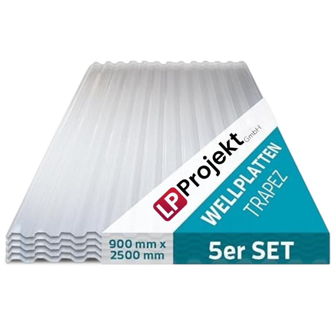 LP Projekt Trapez Wellplatten 90x250 cm - 5er-Set robust & leicht-Dachplatten | UV-beständig & wette