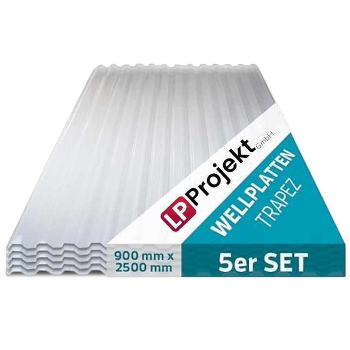 LP Projekt Trapez Wellplatten 90x250 cm - 5er-Set robust & leicht-Dachplatten | UV-beständig & wette