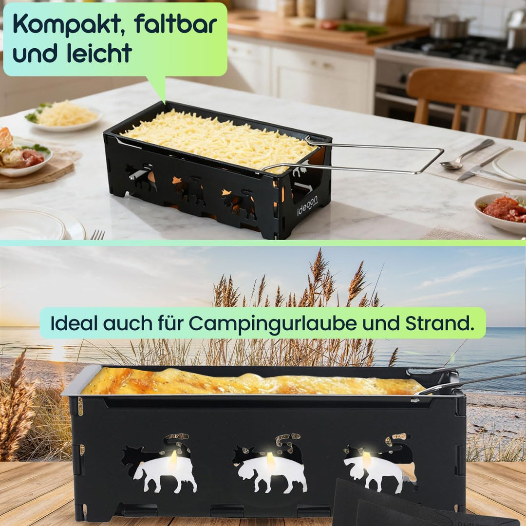 ideoon 3er-Set Faltbares Raclette-Teelicht für 1-2 Personen, Raclette Set ohne Strom inkl. Teelichte