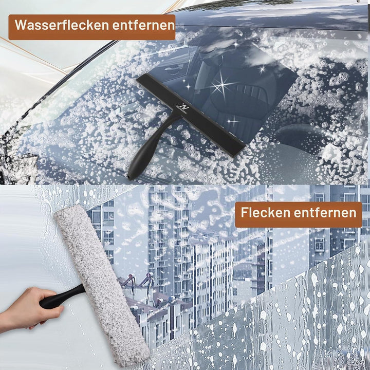 Duschabzieher für Glastüren &amp; Mikrofaser-Schrubber-Set, 28 cm Fensterputzwerkzeug mit rutschfestem G