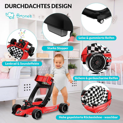 BRONEA® 4-in-1 Baby Lauflernhilfe Babywalker ab 6 Monate | Gehfrei als Auto mit Lenkrad & Musik | Hö