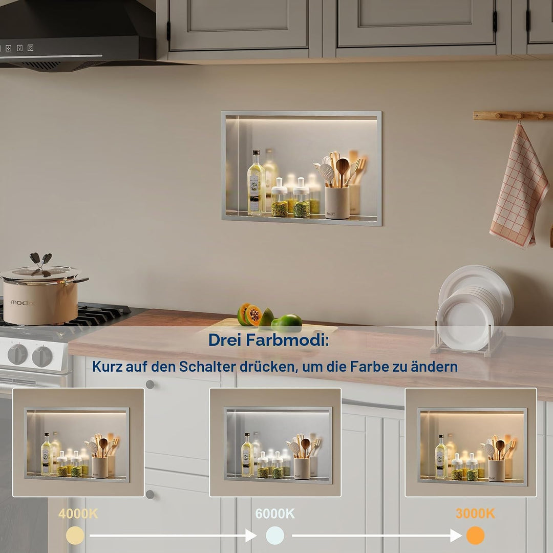 Wandnische Dusche Edelstahl mit LED-Beleuchtung, Duschnische Einbau-Nische mit Farbtemperatureinstel