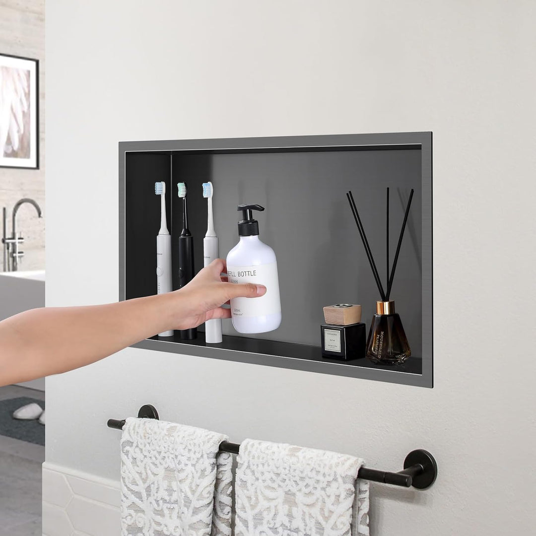 ROVOGO 40 x 20 x 10 cm Nano Schwarz Wandnische Dusche Edelstahl, Eingebettete Duschnische Einzelrega