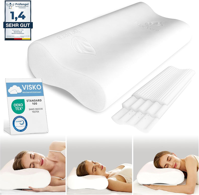 maxVitalis Nackenstützkissen 4-fache Höhenanpassung orthopädisches, ergonomisches Kopfkissen anatomi