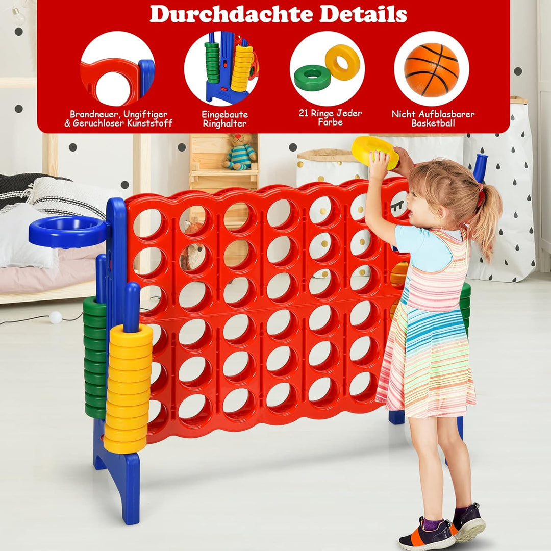 GOPLUS Riesiges 4 Gewinnt Spiel, Strategiespiel mit 42 Ringen, Basketballkorb & Wurfspiel & Schnells