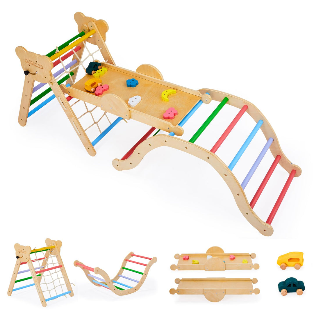 Bonnlo 9-in-1 Montessori Klettergerüst Indoor ab 1 Jahr, Kletterdreieck mit Rutsche, Kinderkletterge