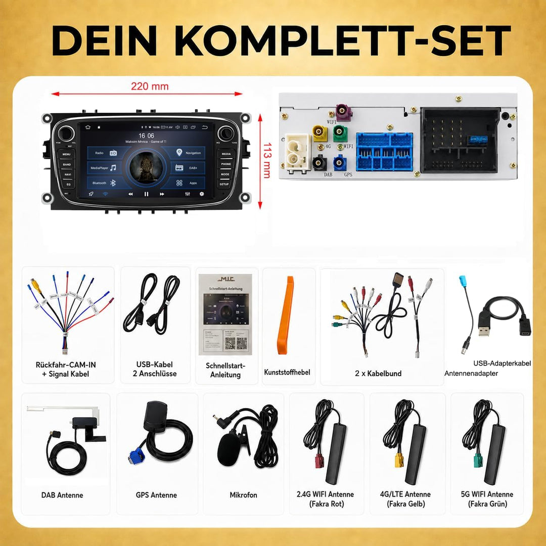 M.I.C. AF7 Android 13 Autoradio mit Navi Qualcomm 665 4G+64G Navigation Ersatz für Ford Focus mk2 Mo