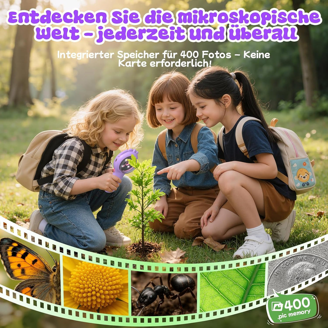 Einhorn Handy Digitales Mikroskop für Kinder, Tragbares Taschenmikroskop mit Licht 2,0" IPS-Bildschi