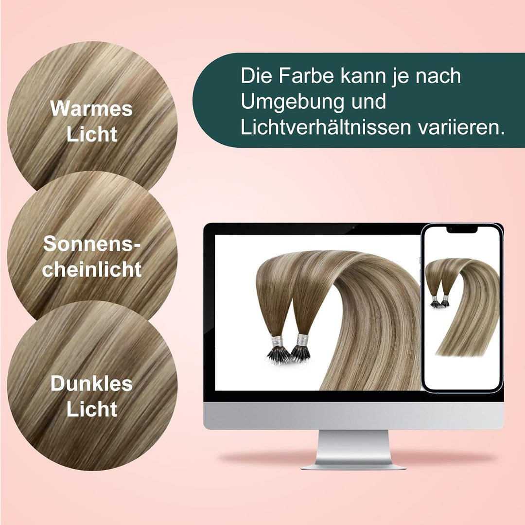 Easyouth Extensions mit Nanoring Echthaar 14 Zoll 50 Stück 50g Farbe Dunkelbraun tu Aschbraun Mix Mi