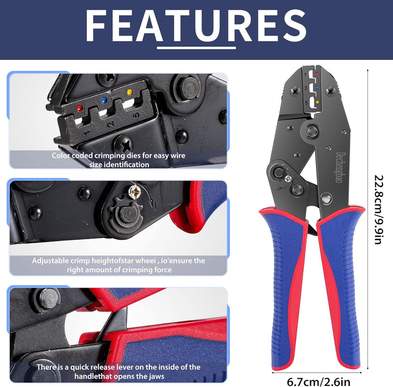 Dechengbao Crimping Tool For Heat Shrink Connectors Set with 200PCS (0.5-6mm²) Marine Grade Heat Shr