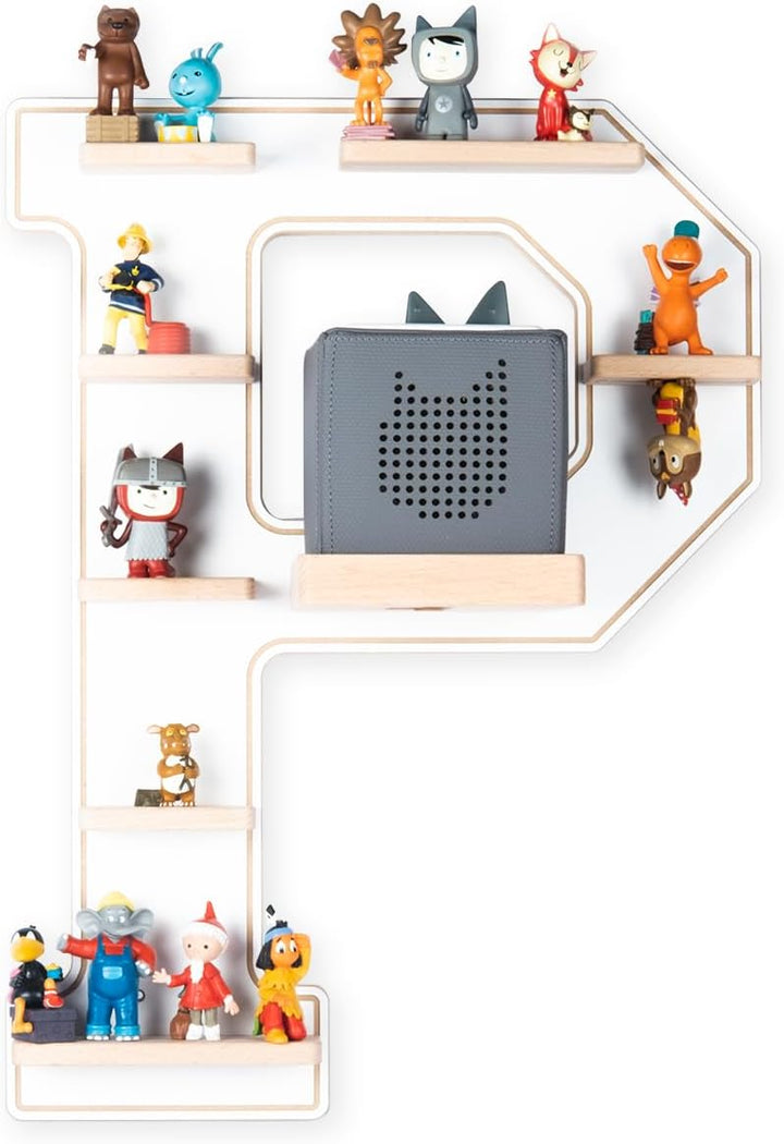 BOARTI das Original Kinder Regal Buchstabe P in Weiss - geeignet für die Toniebox und ca. 38 Figuren