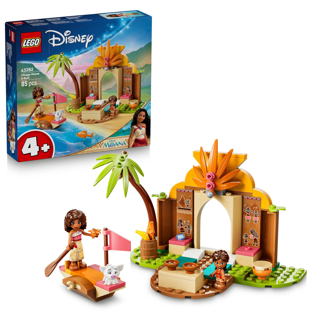 LEGO ǀ Disney Vaiana Vaianas Hütte und Boot - Lernspielzeug mit 2 Mini Puppen und Pua Tierfigur - Ge