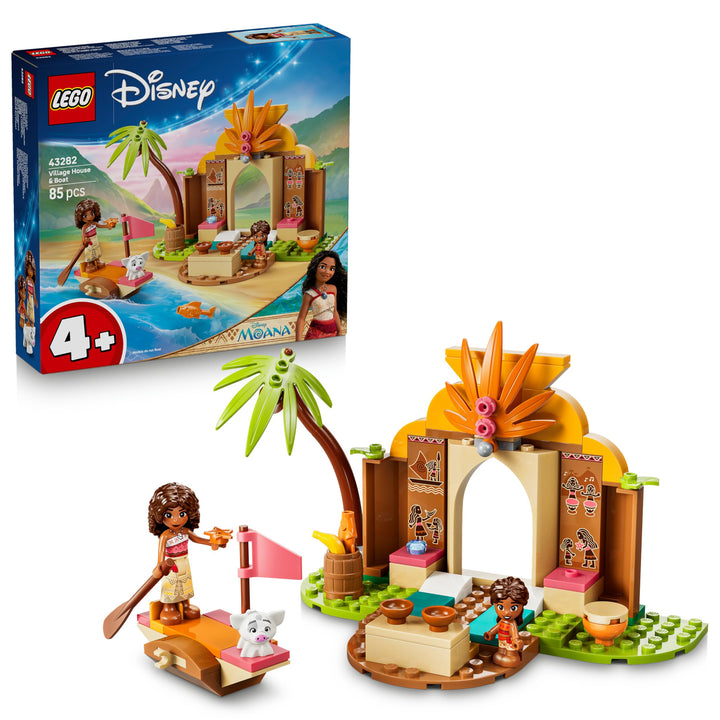 LEGO ǀ Disney Vaiana Vaianas Hütte und Boot - Lernspielzeug mit 2 Mini Puppen und Pua Tierfigur - Ge