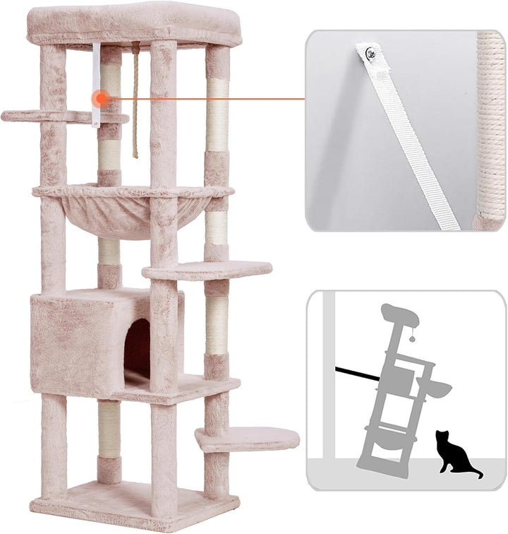 Heybly Kratzbaum, mit Decken, für grosse Katze, Katzenbaum, grosse Plattformen, Höhle, 50 x 50 x 153