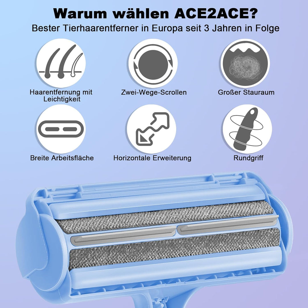 ACE2ACE Fusselrolle Tierhaare, Tierhaarentferner, Fusselbürste Tierhaare für Hundehaare und Katzenha