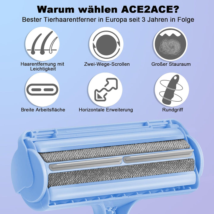 ACE2ACE Fusselrolle Tierhaare, Tierhaarentferner, Fusselbürste Tierhaare für Hundehaare und Katzenha