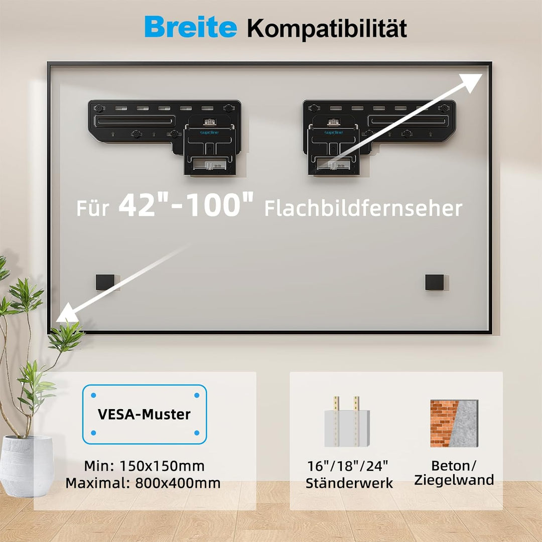 Supcline Ultra Slim TV Wandhalterung für 42 bis 100 Zoll Frame TV-Rahmen & Flach Fernseher, nur 0,8c