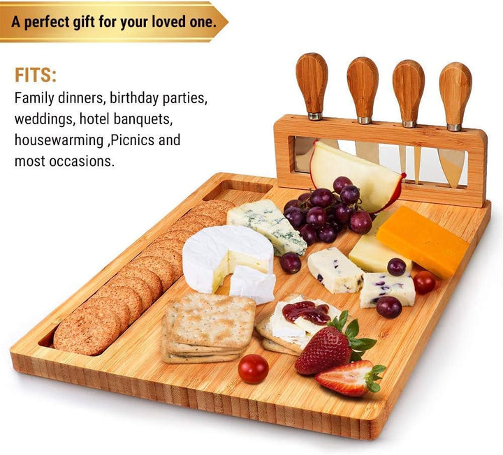 Bambus Käsebrett Messer Set Charcuterie Platte und Servierbrett Fleischbrett Holz Servierplatte Einz