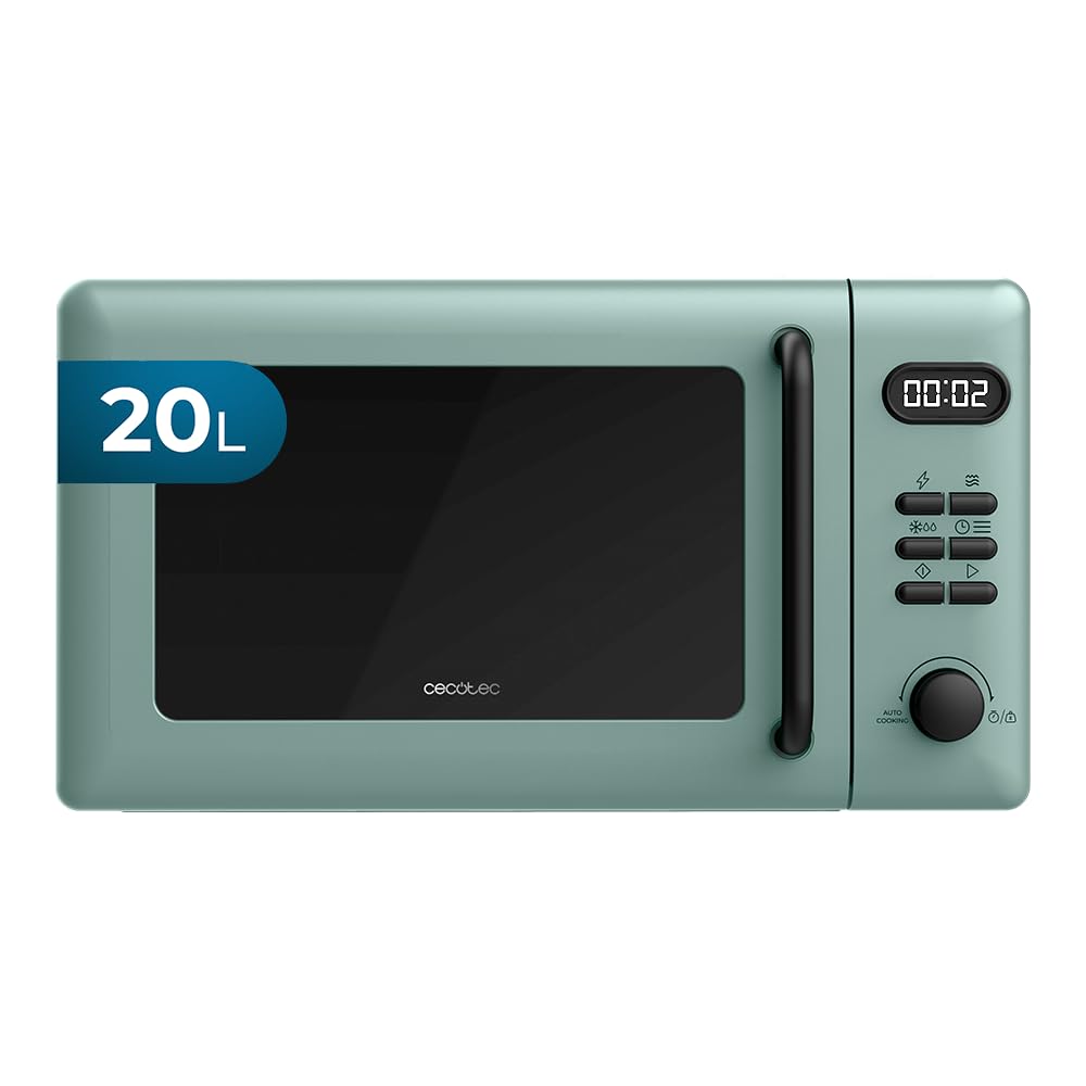 Cecotec Digitale Mikrowelle mit Grill 20L Proclean 5110 Grün. 700W in 6 Stufen und 800W Grill, Aufta