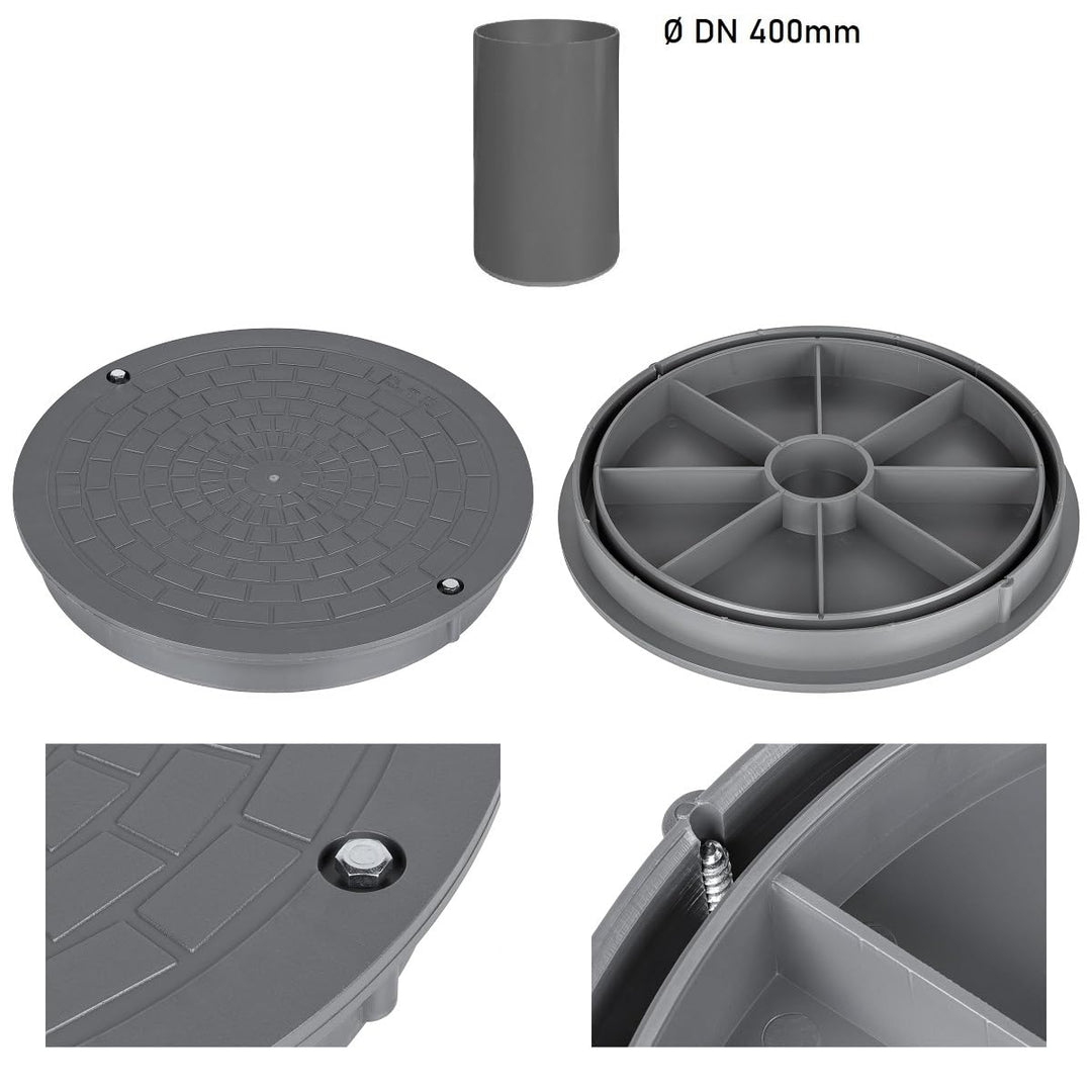Kanaldeckel für Glattrohr Ø DN400 Schachtabdeckung Schachtdeckel Kontrollschacht Grau für Glattrohr