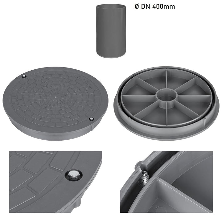 Kanaldeckel für Glattrohr Ø DN400 Schachtabdeckung Schachtdeckel Kontrollschacht Grau für Glattrohr