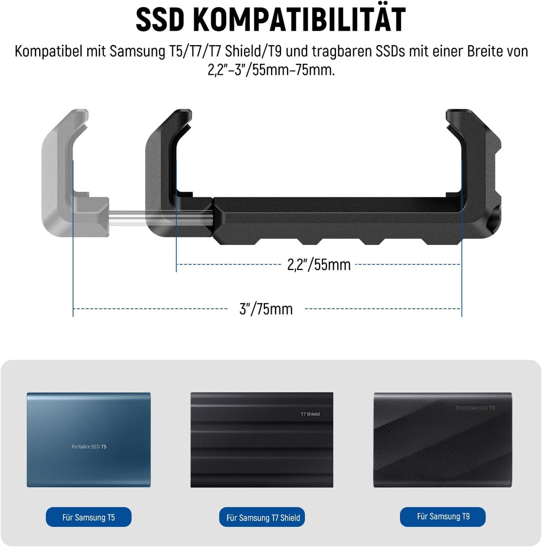 NEEWER T5 T7 T9 SSD Halterung für iPhone 15 Pro Max Handykäfig PA023 PA024, 2,2"-3"/55-75mm SSD Klem