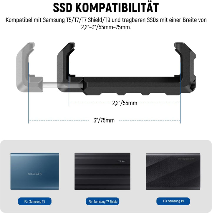 NEEWER T5 T7 T9 SSD Halterung für iPhone 15 Pro Max Handykäfig PA023 PA024, 2,2"-3"/55-75mm SSD Klem