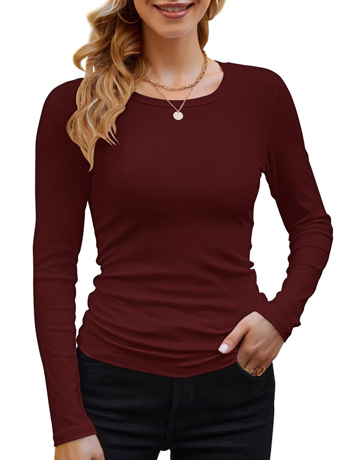 DUOEASE Langarmshirt Damen Rundhal Pullover Elegant Langarm Oberteile Rippshirt Tshirts Basic Tops W