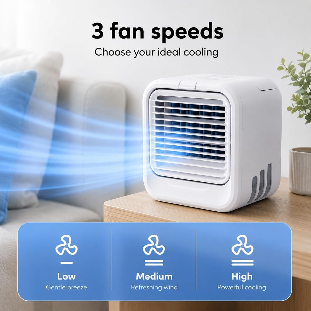 Silvergear® Mobile Klimaanlage | Mini Luftkühler | Kühlt mit Wasser oder Eiswürfeln | 3 Gebläsestufe