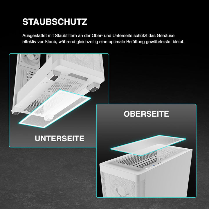 GAMDIAS Weisses ATX Mid-Tower-Computergehäuse aus gehärtetem Glas, Gaming-PC-Gehäuse unterstützt Dua