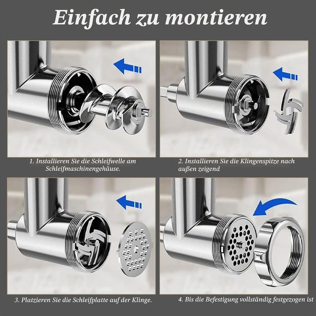 Fleischwolf Elektrisch, 3 in 1 Elektrischer Fleischwolf mit 3 Platten, Wurstfüller und Kubbe Kit, Ha