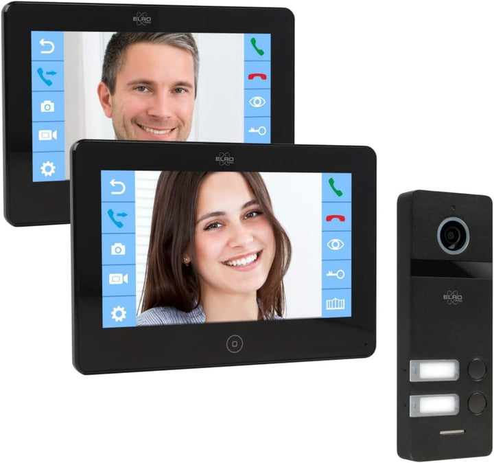 ELRO PRO PV40 Full HD Video-Türsprechanlage für 2 Familien, 1080P, 2x 7 Zoll Farbmonitore, Voicemail
