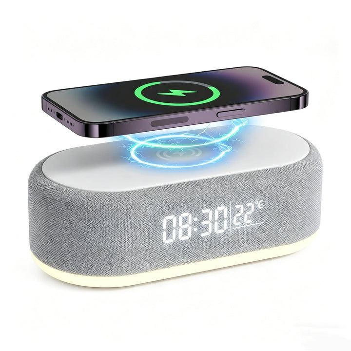 15 W Radiowecker, Ladegerät, Induktion, Lautsprecher Bluetooth 5.3 &amp; FM-Radio, Digitaler Wecker mit