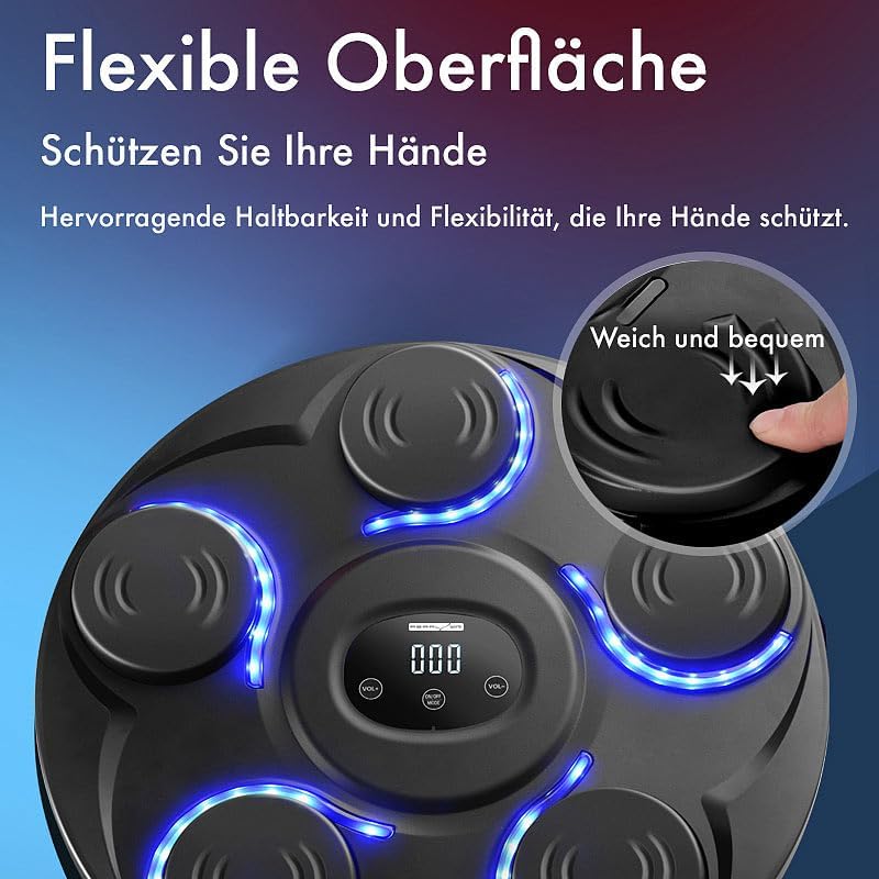 PEARL Sports Boxmaschine Erwachsene: Musik-Boxmaschine, 7 Schlagtakte, Zählmodus, LEDs, Display, BT,