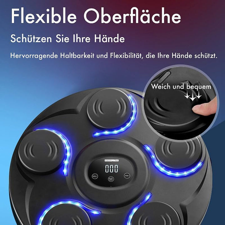 PEARL Sports Boxmaschine Erwachsene: Musik-Boxmaschine, 7 Schlagtakte, Zählmodus, LEDs, Display, BT,