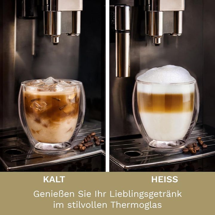 Creano doppelwandige Gläser 250ml „DG-Bauchig“, 6er Set, grosses Thermoglas doppelwandig aus Borosil