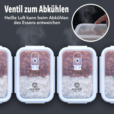GOOD FOR YOU 5er PACK Glasmehl-Vorbereitungsbehälter - Glas-Lagerbehälter mit Deckel - Geschirrspüle