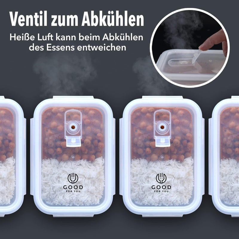 GOOD FOR YOU 5er PACK Glasmehl-Vorbereitungsbehälter - Glas-Lagerbehälter mit Deckel - Geschirrspüle