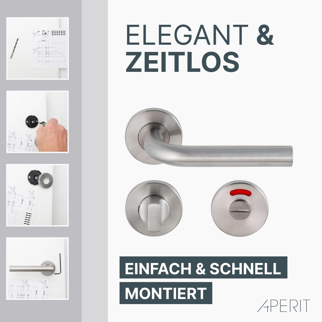 Aperit Türgriff aus Edelstahl - Türklinke Paar mit WC Verriegelung - Drückergarnitur für Innentüren