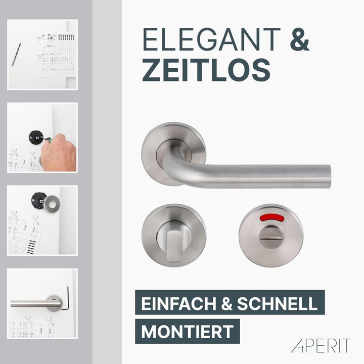 Aperit Türgriff aus Edelstahl - Türklinke Paar mit WC Verriegelung - Drückergarnitur für Innentüren
